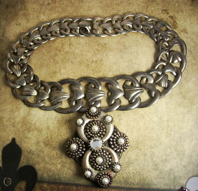 Statement necklace Art Nouveau Collar pearl rhinestone dramtic drop pendant