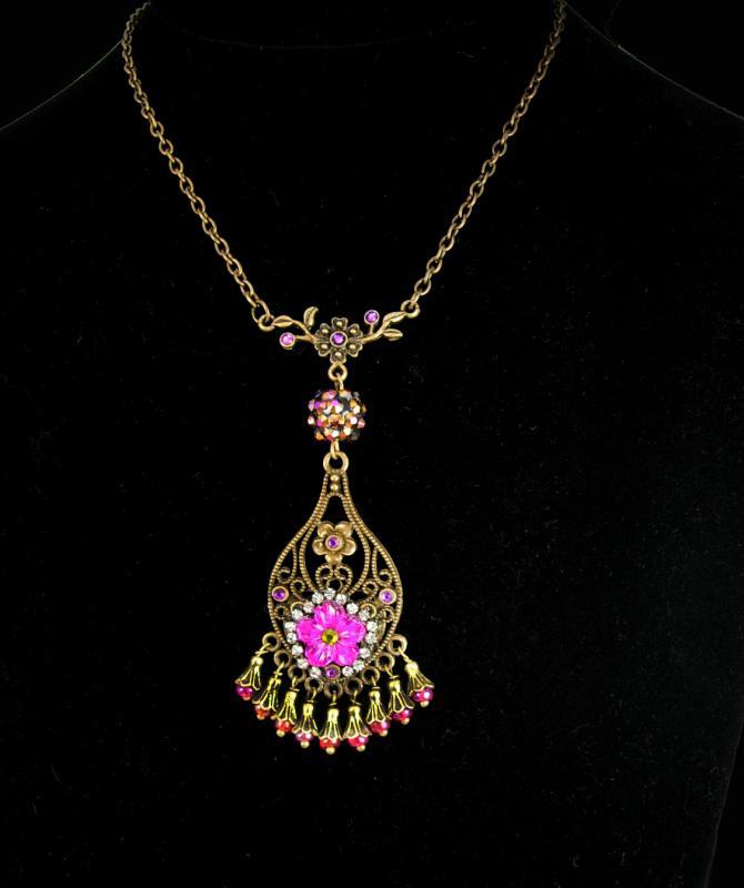 Bohemian Necklace Pink Chandelier Gypsy rhinestone pendant