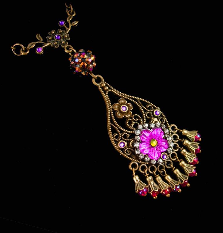 Bohemian Necklace Pink Chandelier Gypsy rhinestone pendant