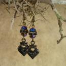Gothic earrings Black sacred heart crown drops