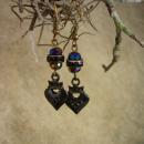 Gothic earrings Black sacred heart crown drops