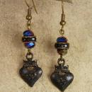 Gothic earrings Black sacred heart crown drops