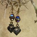 Gothic earrings Black sacred heart crown drops
