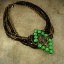 Fleur de lis Necklace Jeweled Green buckle multi strand beadwork