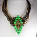 Fleur de lis Necklace Jeweled Green buckle multi strand beadwork