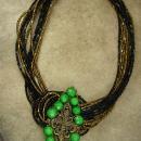 Fleur de lis Necklace Jeweled Green buckle multi strand beadwork