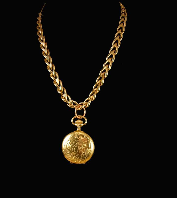 Lady Hamilton pocketwatch necklace 17 jewel hunting case gold filled enamel clock face