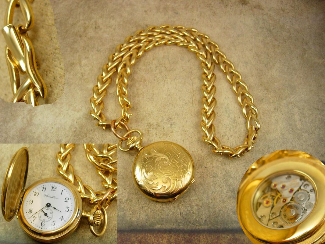 Lady Hamilton pocketwatch necklace 17 jewel hunting case gold filled enamel clock face