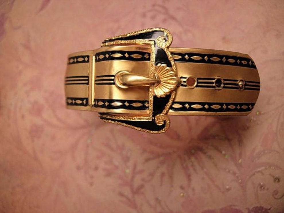 ANtique Enamel Mourning Victorian Buckle Bracelet