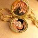 Edwardian locket Vintage jeweled religious Icon portraits and woven chain
