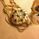 Edwardian locket Vintage jeweled religious Icon portraits and woven chain