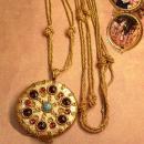 Edwardian locket Vintage jeweled religious Icon portraits and woven chain