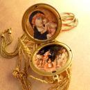 Edwardian locket Vintage jeweled religious Icon portraits and woven chain