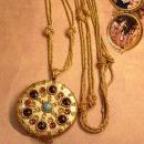 Edwardian locket Vintage jeweled religious Icon portraits and woven chain