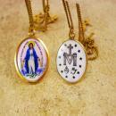 Antique Icon necklace 1830 Hungarian Enamel Miraculous Portrait GOLD Vintage Sacred Heart