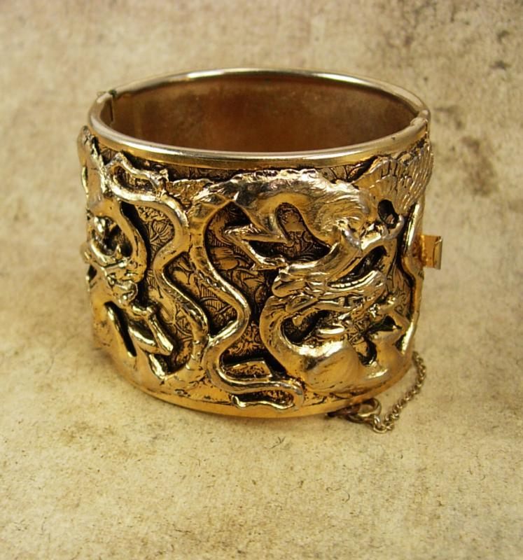Dragon bracelet Vintage HUGE cuff bangle mythical creatures