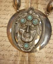 SPiritual Necklace Turquoise Indian head huge pendant silver talisman necklace
