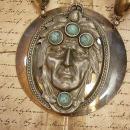SPiritual Necklace Turquoise Indian head huge pendant silver talisman necklace