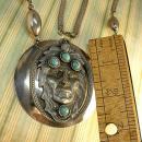 SPiritual Necklace Turquoise Indian head huge pendant silver talisman necklace