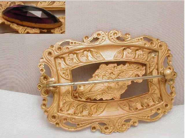 Victorian Gilt Sash PIN Facet amethyst brooch