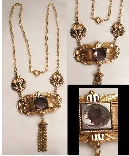 Victorian Carnelian CAMEO Tassle necklace