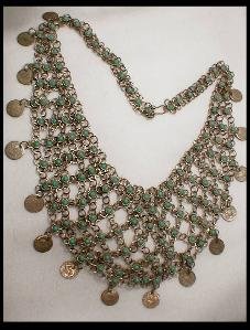 Egyptian Revival silver turquoise bib necklace