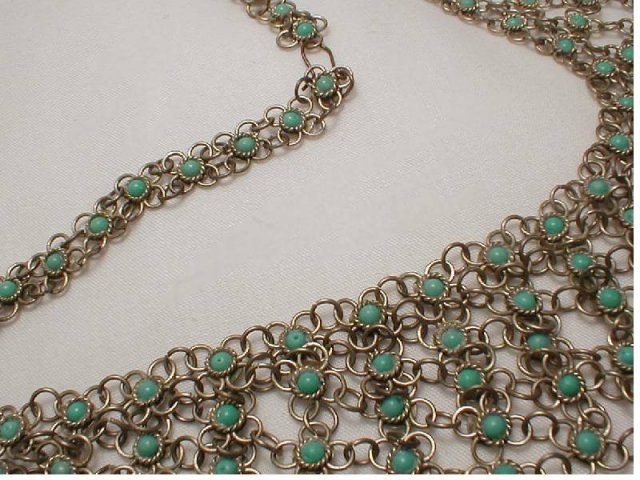 Egyptian Revival silver turquoise bib necklace