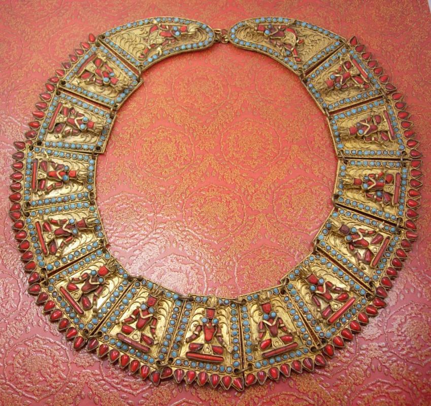 Nepalese Necklace Huge Primitive Egyptian Revival CORAL Goddess wedding Collar Newari Kathmandu, Nepal