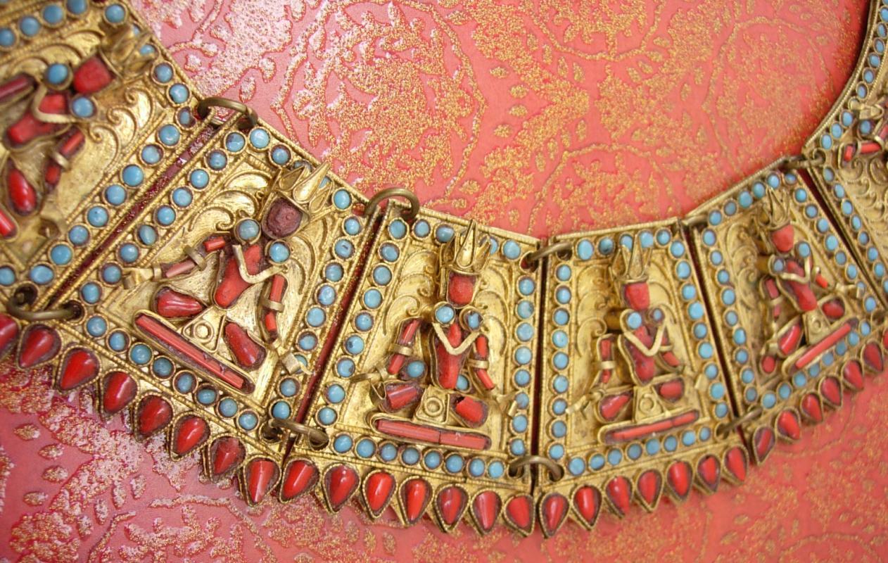 Nepalese Necklace Huge Primitive Egyptian Revival CORAL Goddess wedding Collar Newari Kathmandu, Nepal