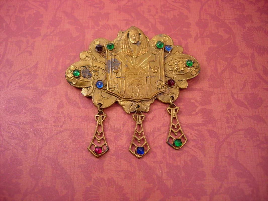 Grand Tour Egyptian Revival Brooch Sash Pin Pharaoh Czech jewels King Tut