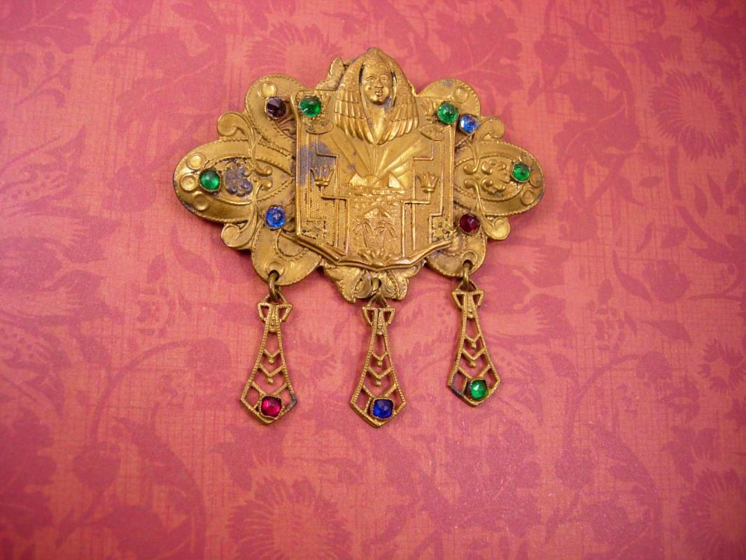 Grand Tour Egyptian Revival Brooch Sash Pin Pharaoh Czech jewels King Tut