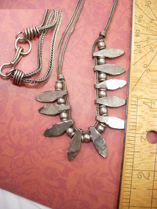 Vintage Byzantine Garnet slide festoon necklace woven silver chain collar