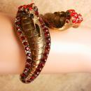 Vintage cleopatra Rhinestone snake bracelet brass Clamper serpent head