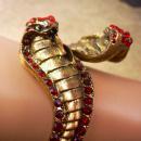 Vintage cleopatra Rhinestone snake bracelet brass Clamper serpent head