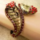 Vintage cleopatra Rhinestone snake bracelet brass Clamper serpent head