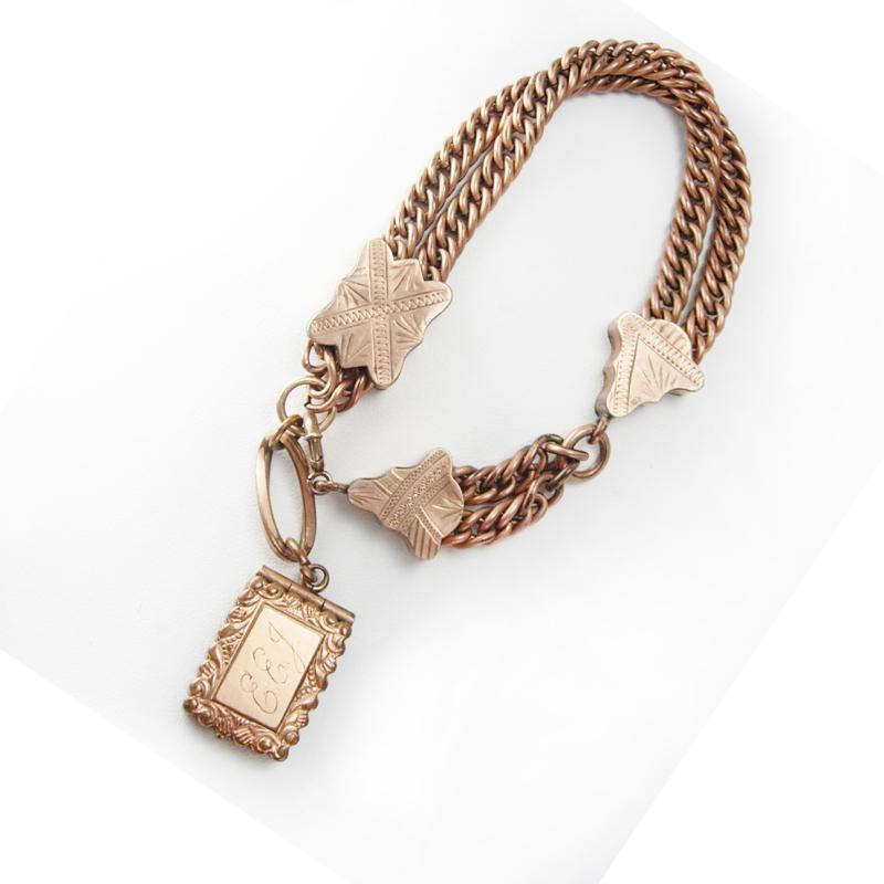 GREAT old Antique Rose gold Locket Bracelet watch fob figural bird