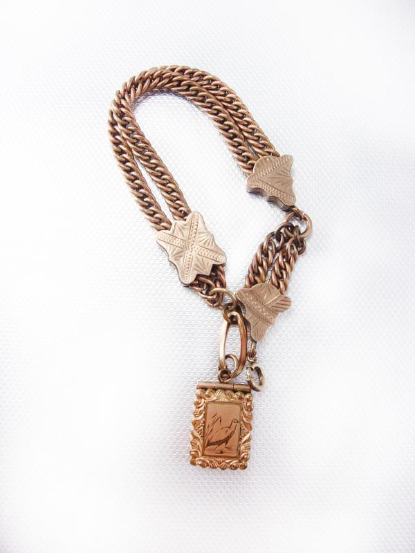 GREAT old Antique Rose gold Locket Bracelet watch fob figural bird