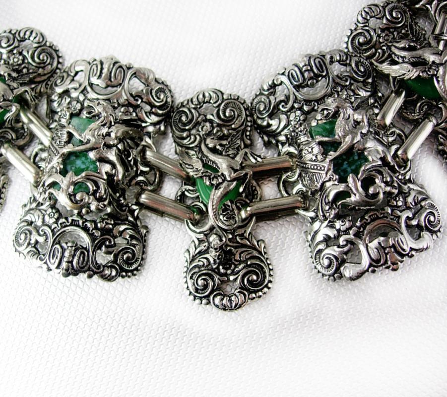 FABULOUS Dragon Pegasus Huge Bracelet Jade stones Mythology