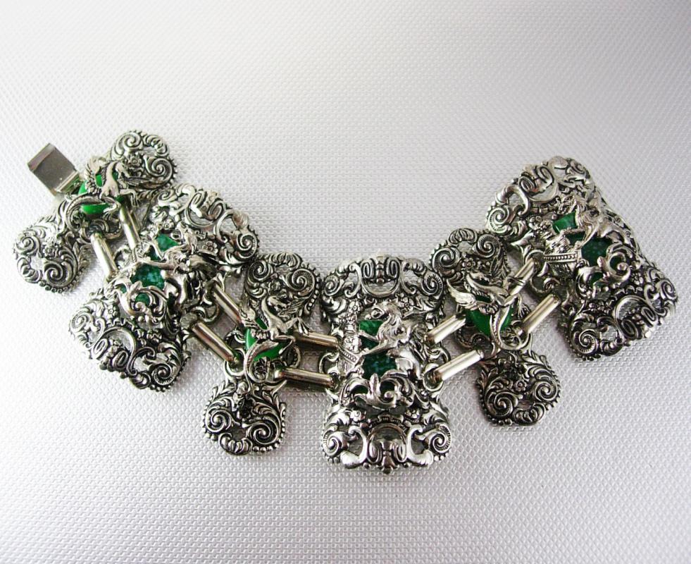 FABULOUS Dragon Pegasus Huge Bracelet Jade stones Mythology