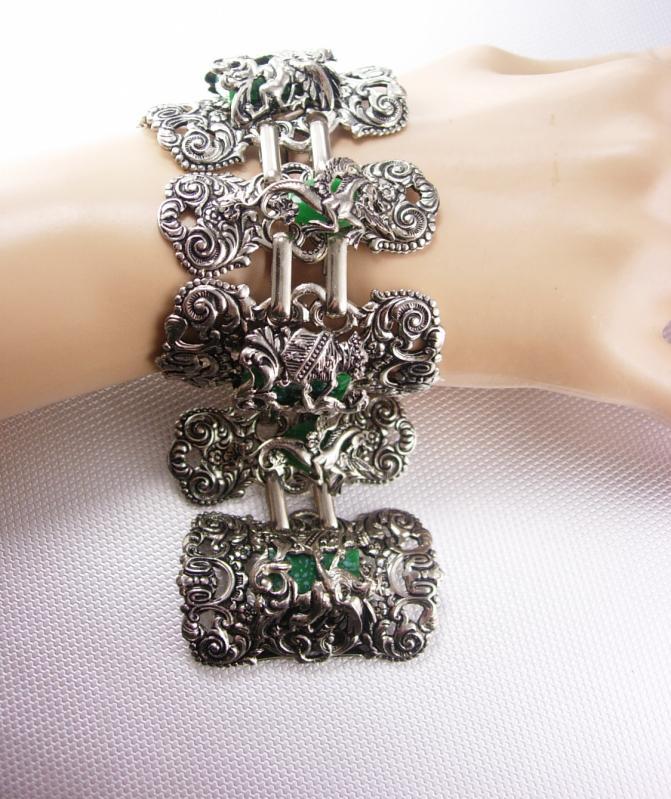 FABULOUS Dragon Pegasus Huge Bracelet Jade stones Mythology