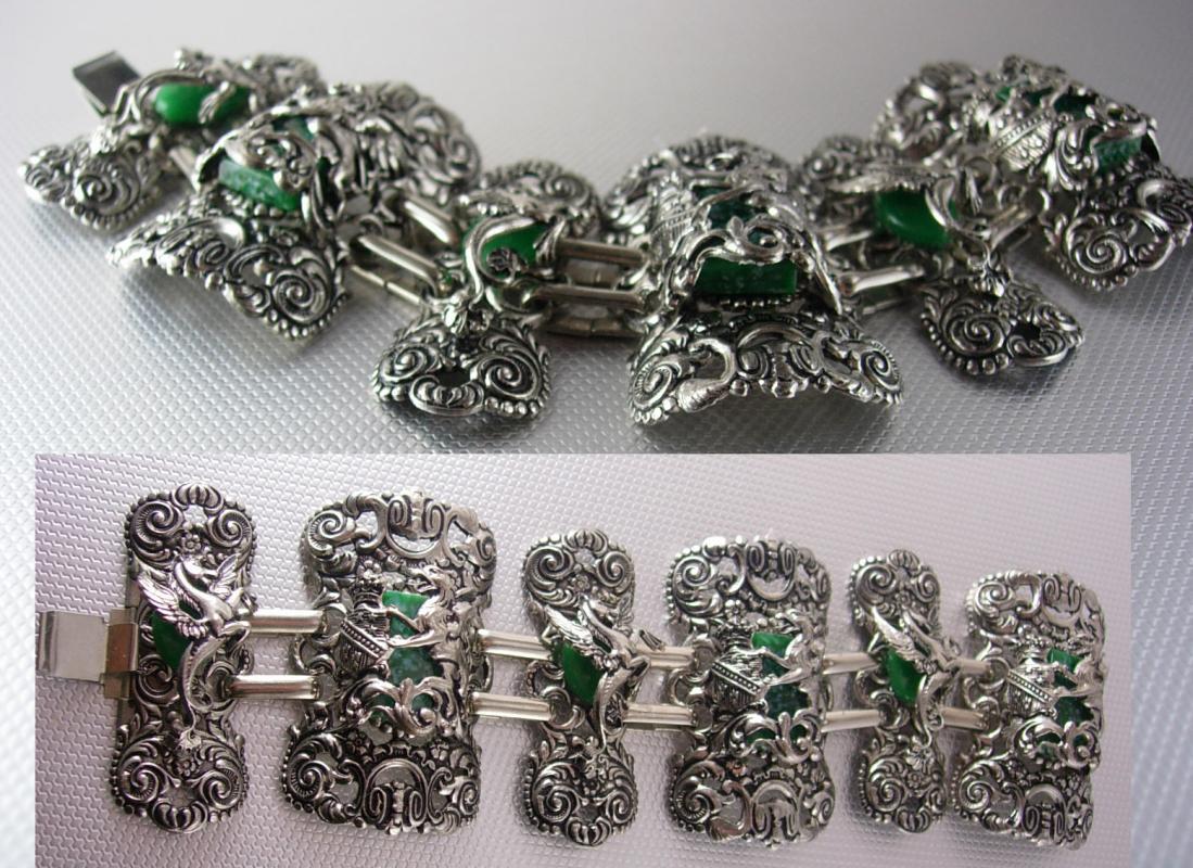 FABULOUS Dragon Pegasus Huge Bracelet Jade stones Mythology