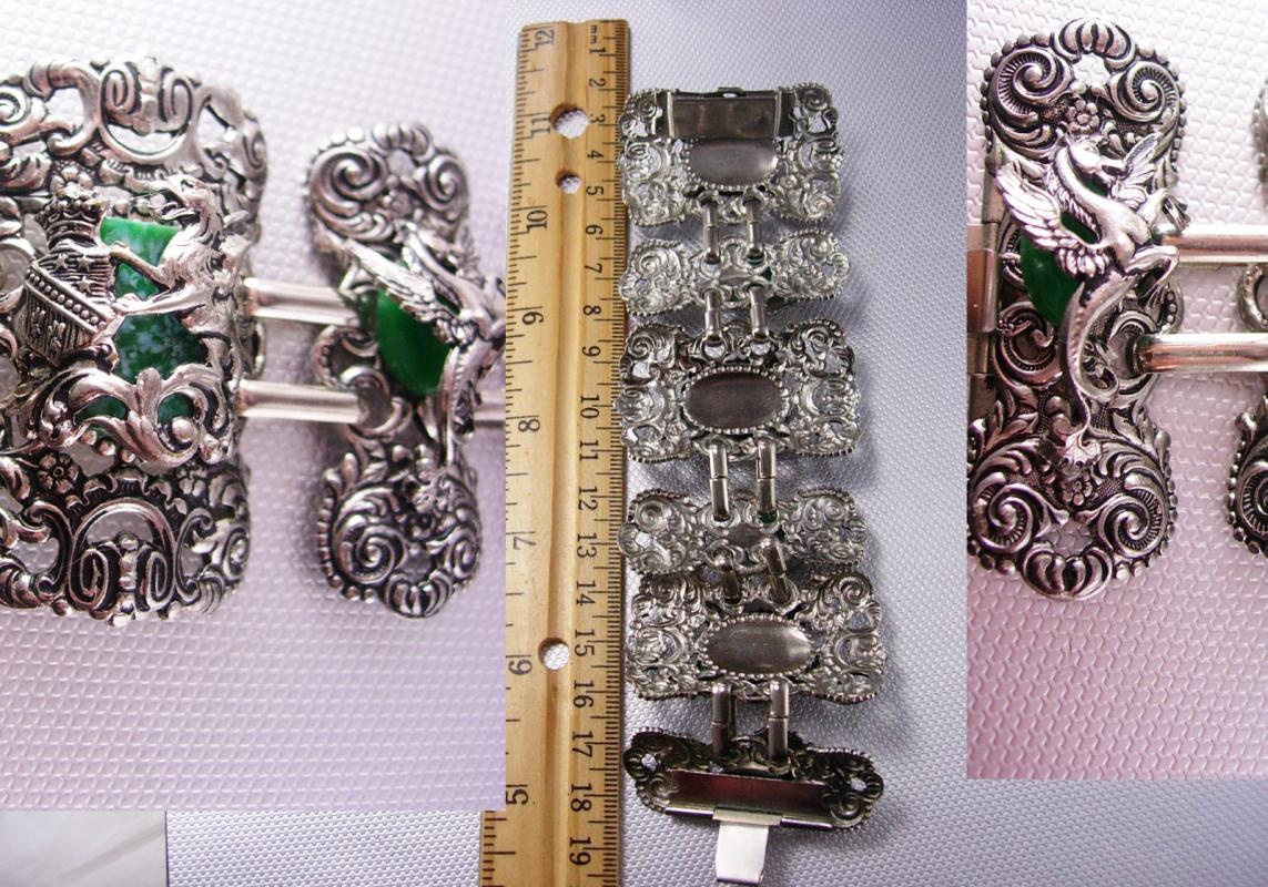 FABULOUS Dragon Pegasus Huge Bracelet Jade stones Mythology