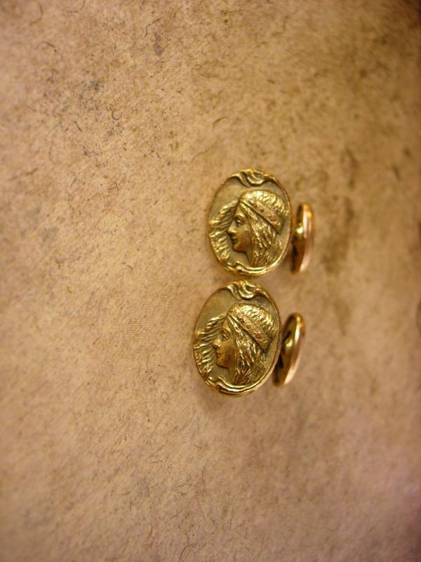 Antique French ATALA Cufflinks Victorian rose gold filled Art Nouveau Indian figural woman