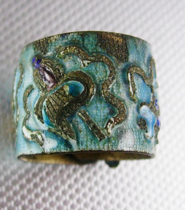 Antique Chinese enamel Ring Octopus flower wide band