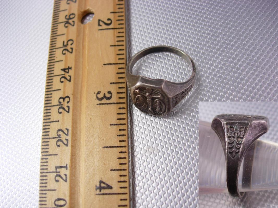 Antique Sterling Miraculous Medal Ring crucifix Jesus Mary