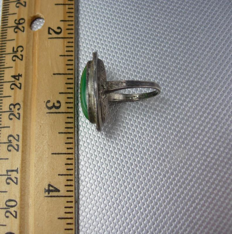 Antique Stone of Venus Chrysoprase Ring sterling deco marcasites
