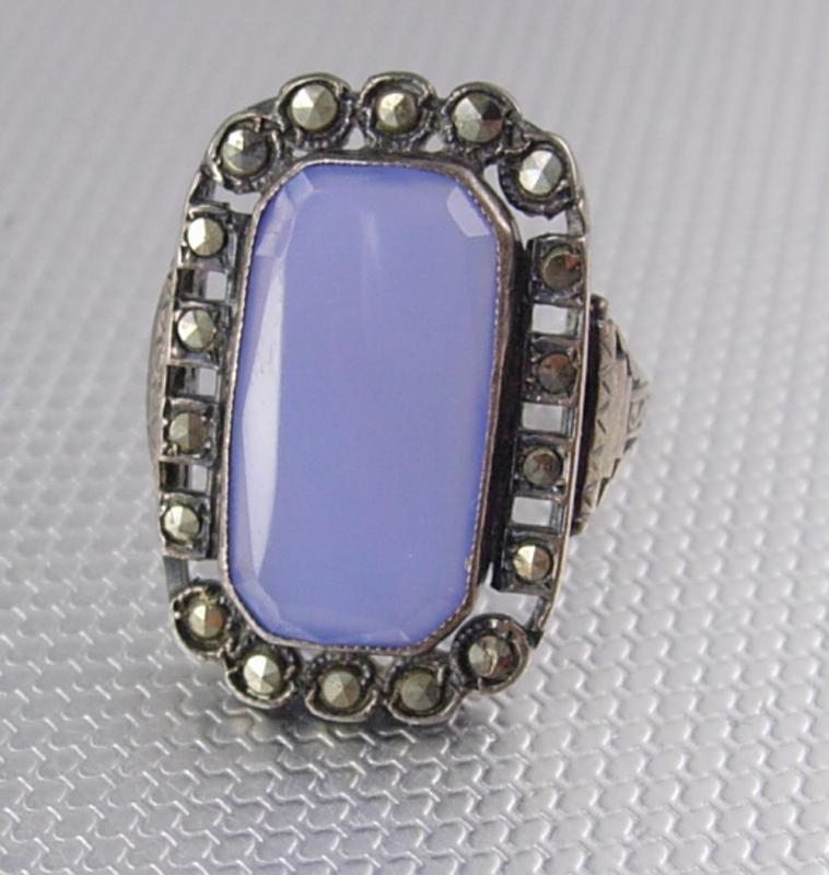 Antique Lavender Chalcedony sterling ring marcasite lilac stone spiritual talisman