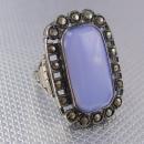 Antique Lavender Chalcedony sterling ring marcasite lilac stone spiritual talisman