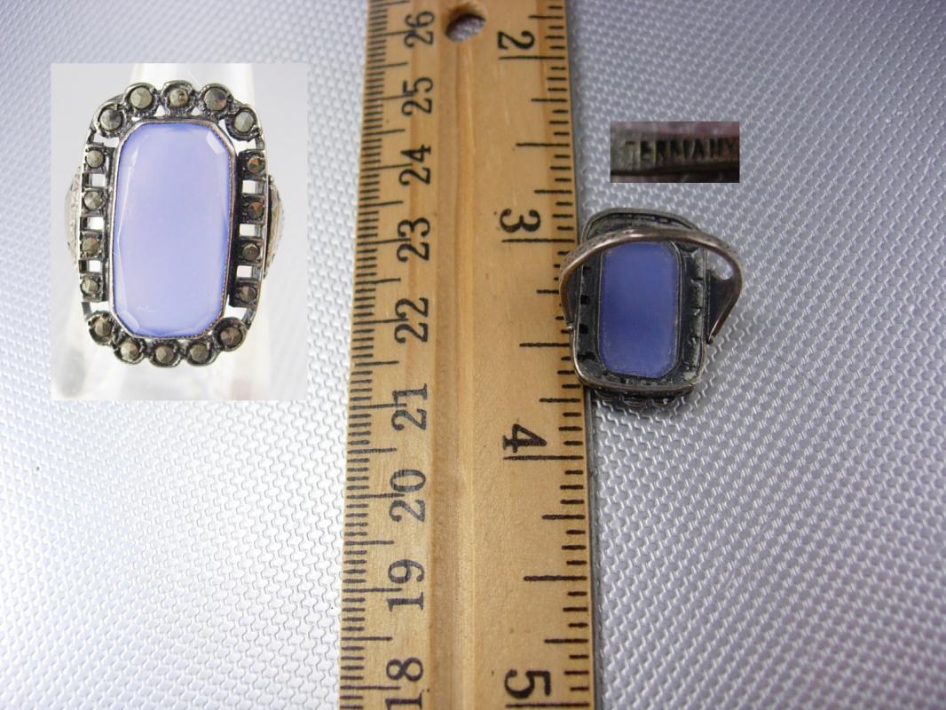 Antique Lavender Chalcedony sterling ring marcasite lilac stone spiritual talisman