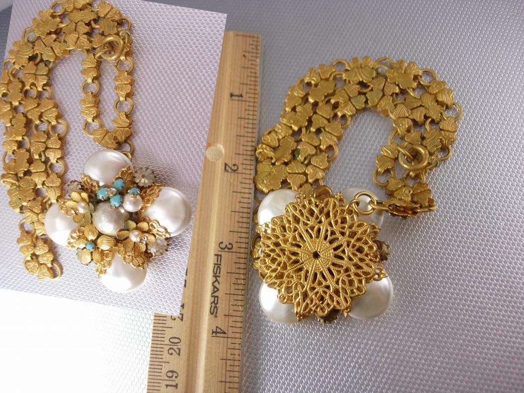 Edwardian Bookchain Necklace huge baroque pearl turquoise filigree pendant